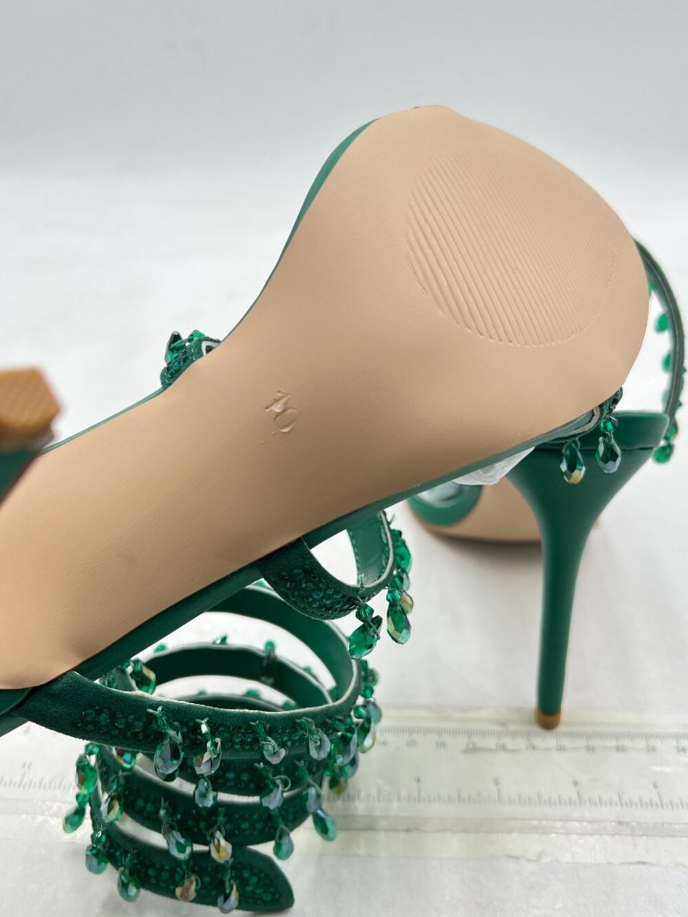 FSJ Green Open Toe Wrap Around Rhinestone Sandals Strappy Stiletto Heels - Picture 6 of 8